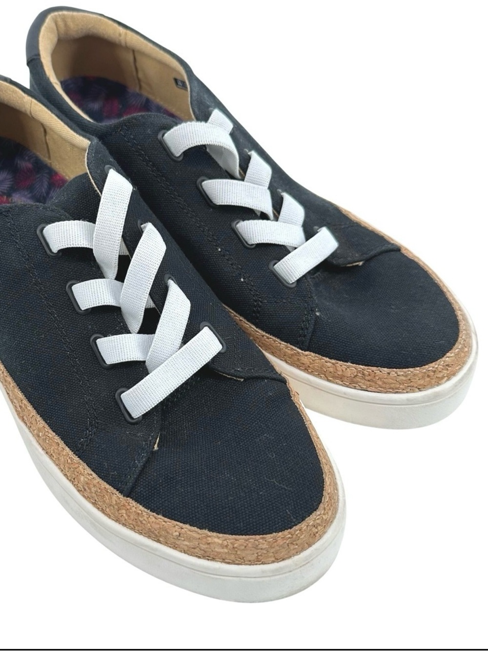 Revitalign Womens Black Canvas Platform Sneakers Cork Trim Casual Shoes /Size:8B
